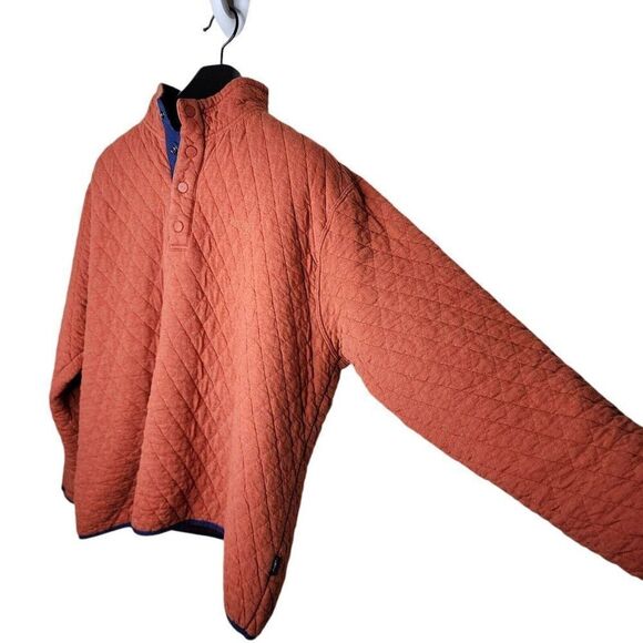 Orvis Quilted Pullover Sweatshirt 1/4 Button Mens Size XL Orange - Picture 3 of 8